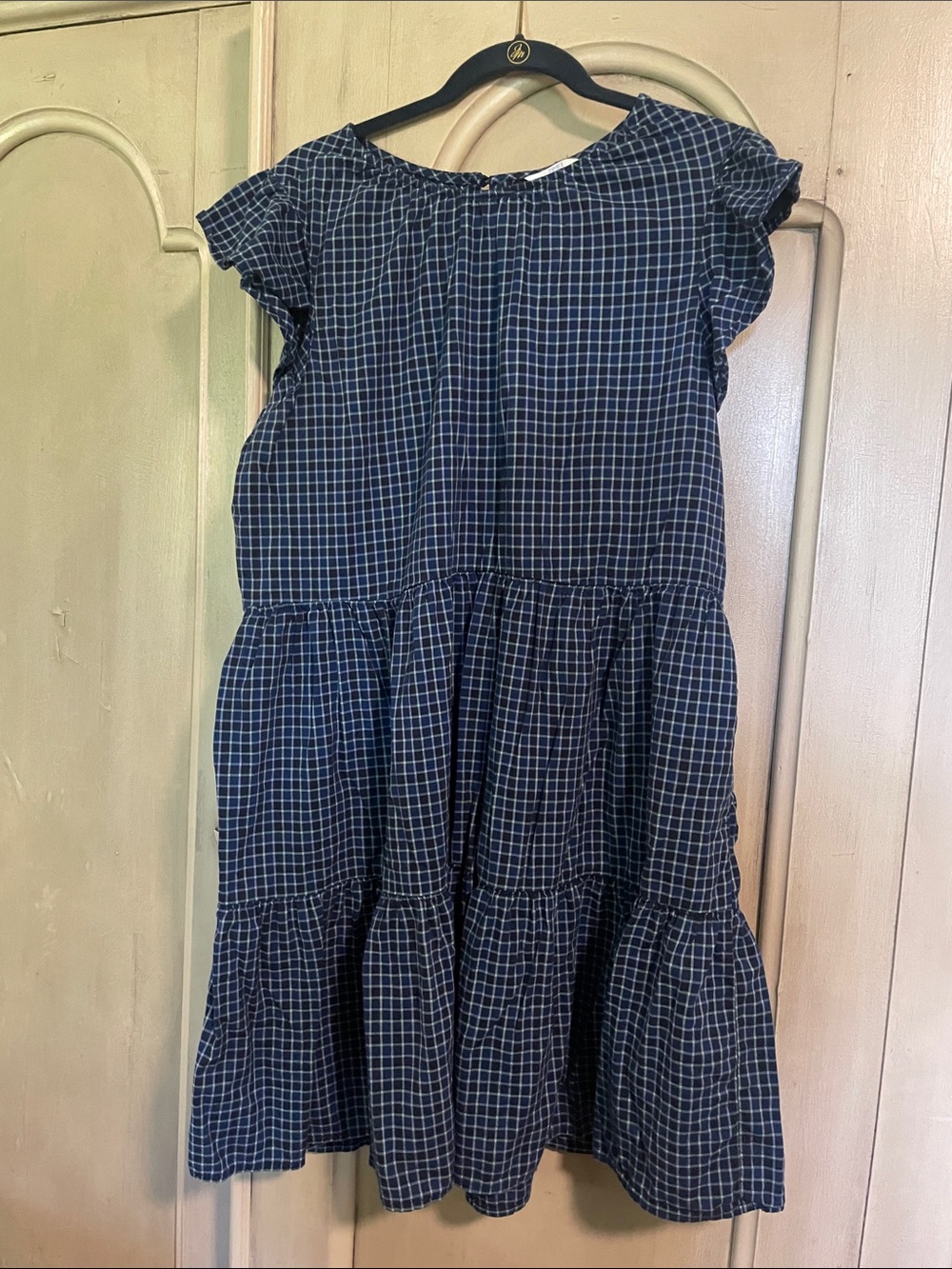 Time and Tru Navy Blue Checked Tiered Girl's Dress